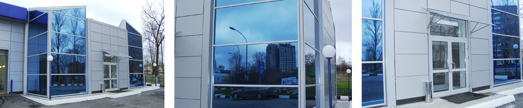 Остекление фасадов магазинов большими стеклопакетами Яхрома